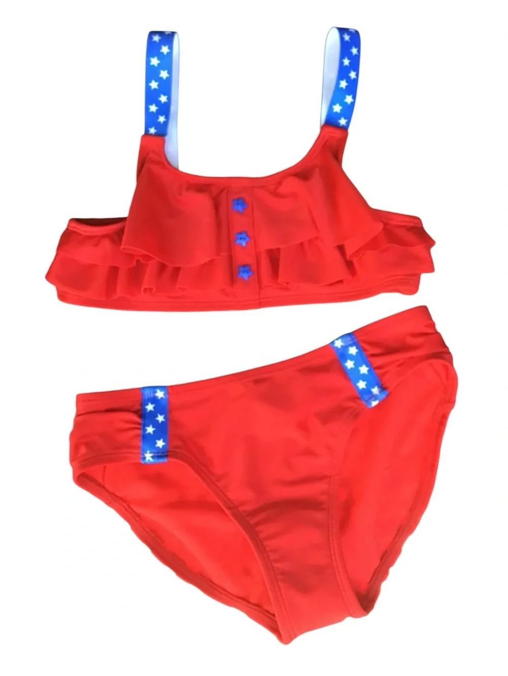 NWT Cat & Jack Girl's Ruffle Red White & Blue Two-Piece Bikini Swimsuit-Size 7-8